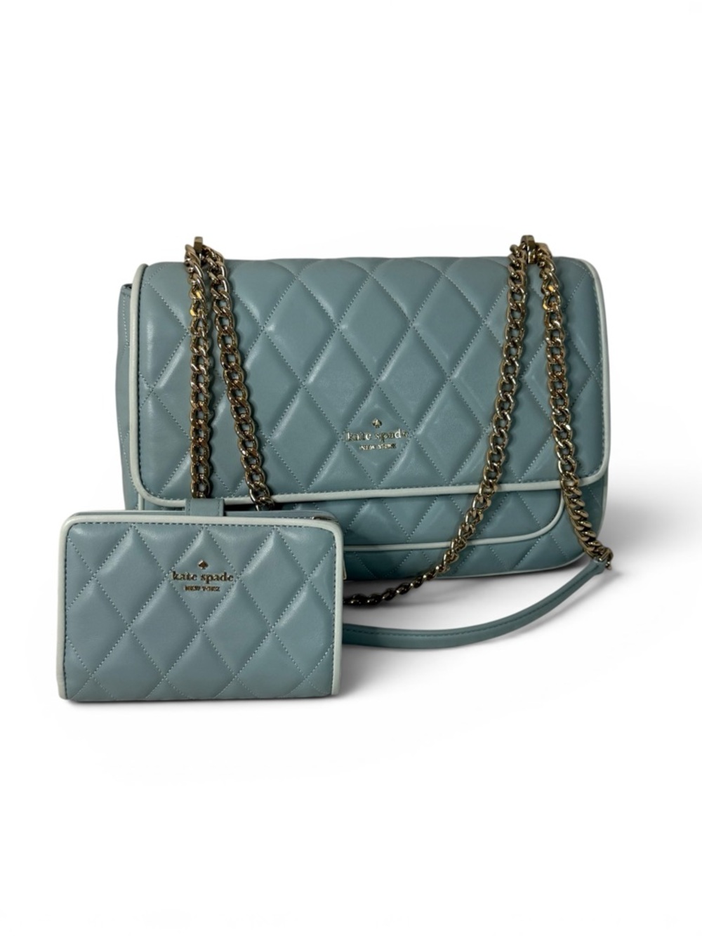 Kate Spade Carey Colorblock Quilted Leather Bag in Wild Sage with Wallet